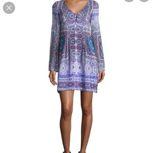 Nanette Lepore💜Long-Sleeve Paisley Silk Scarf Dress, Blue/Purple/Multi